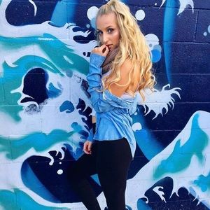 Faux Denim Button-Down